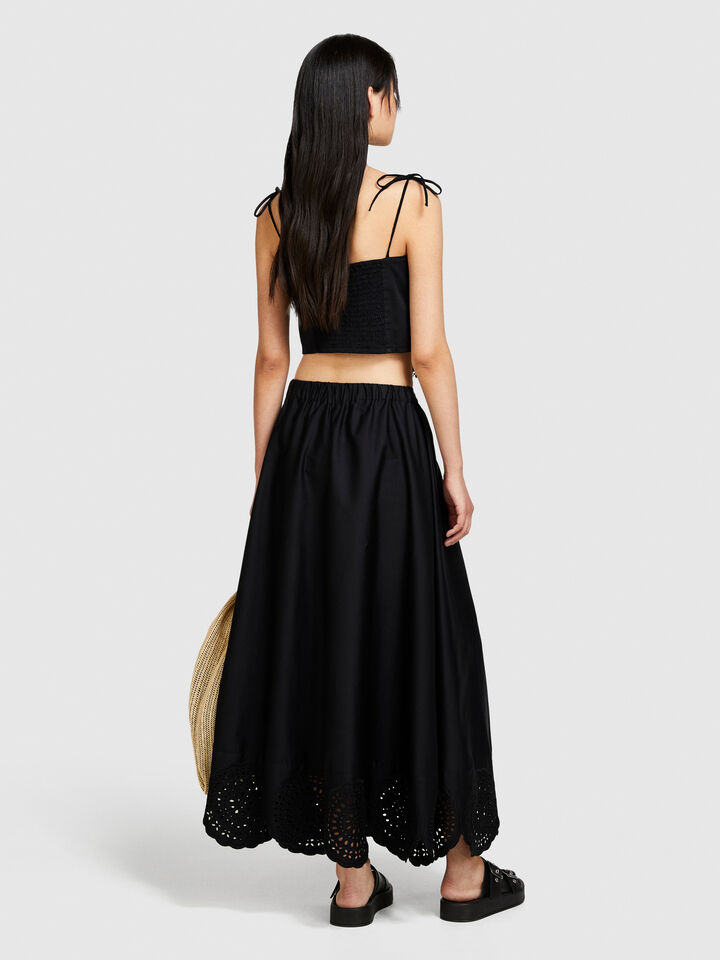 Midi skirt with lace - women's midi skirts - Black | Sisley image number 3